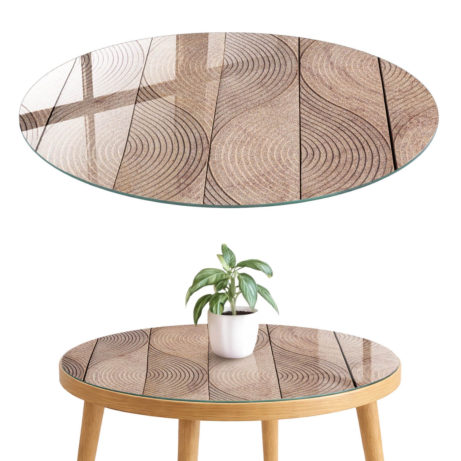 Blat szklany z grafiką i nadrukiem 4 mm - ochrona, dekoracja i metamorfoza mebli fi80 cm Geometryczna tekstura