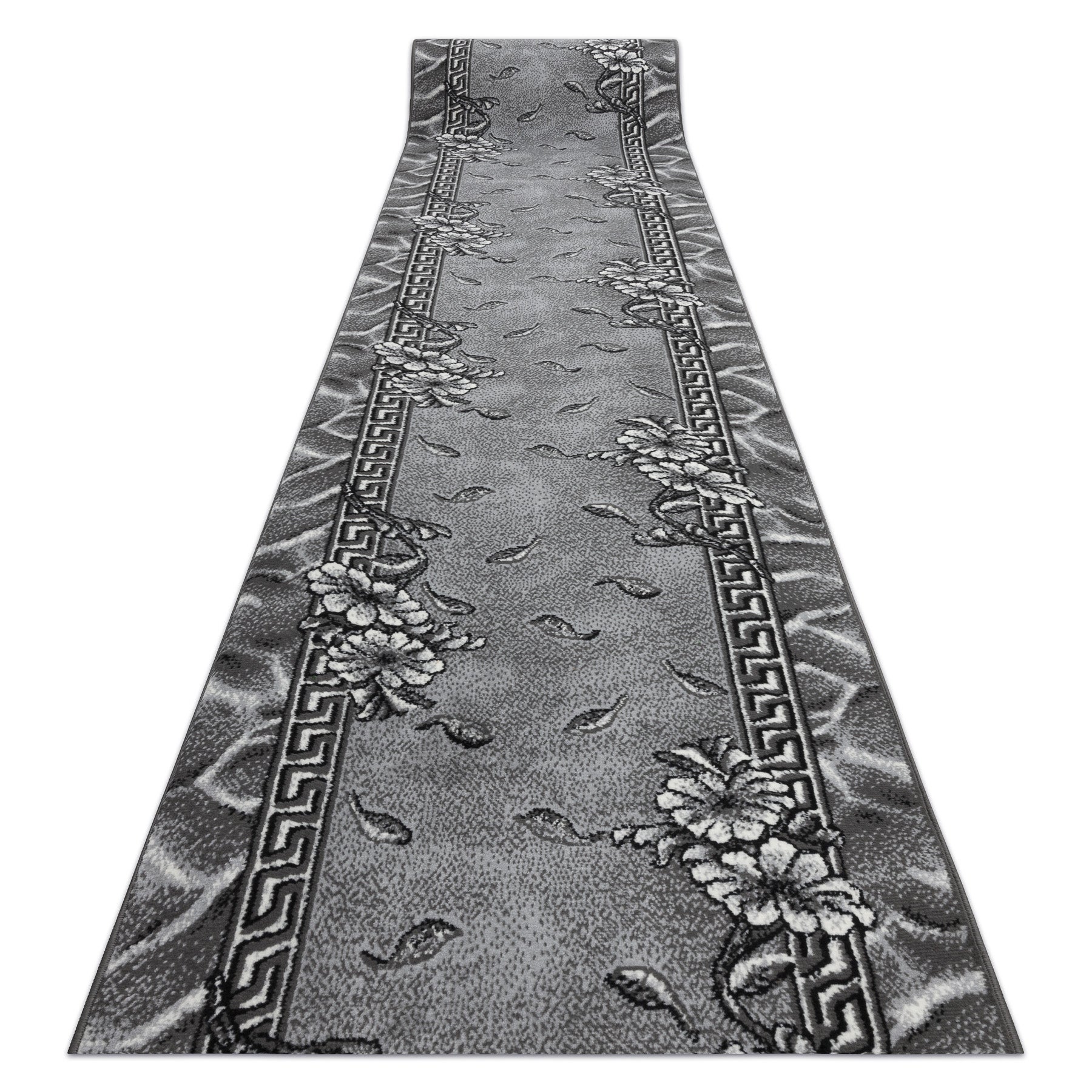 CHODNIK BCF MORAD Trio liście, kwiaty szary 60 cm 60x400 cm