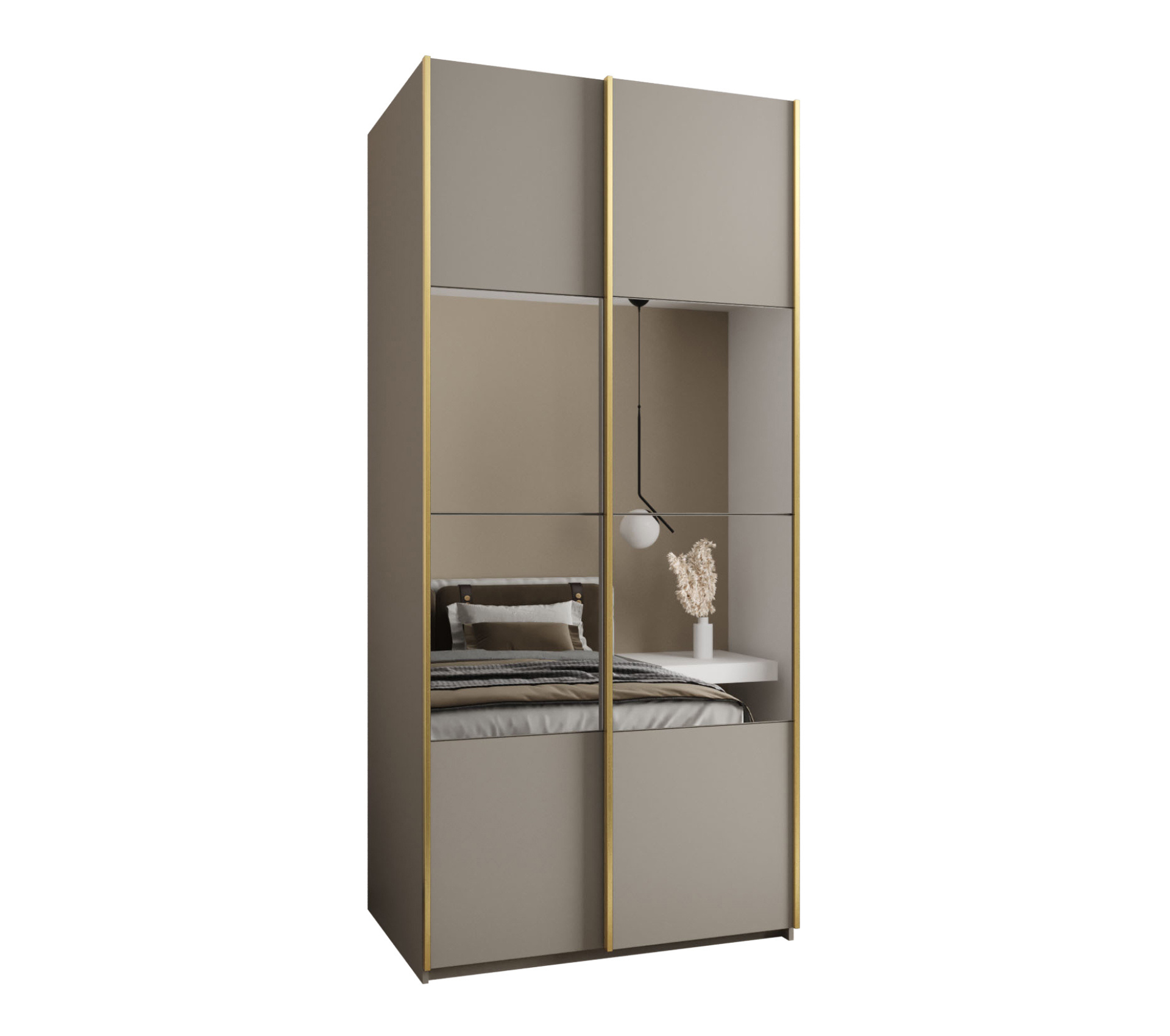 Szafa przesuwna wysoka Lux 4 100 x 64 x 245,5 cm kaszmir + kaszmir + u. złoty - Abiks Meble