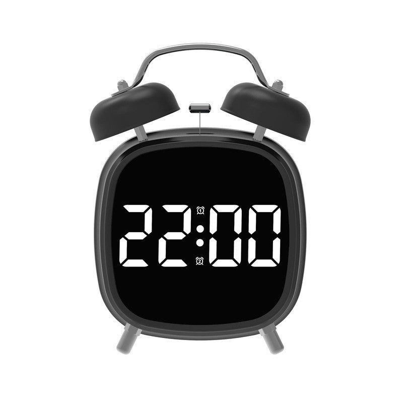 Metalowy budzik LED dla osób śpiących na twardo, głośny, wielofunkcyjny, nowoczesny, minimalistyczny Gh8032, czarna obudowa, białe światło