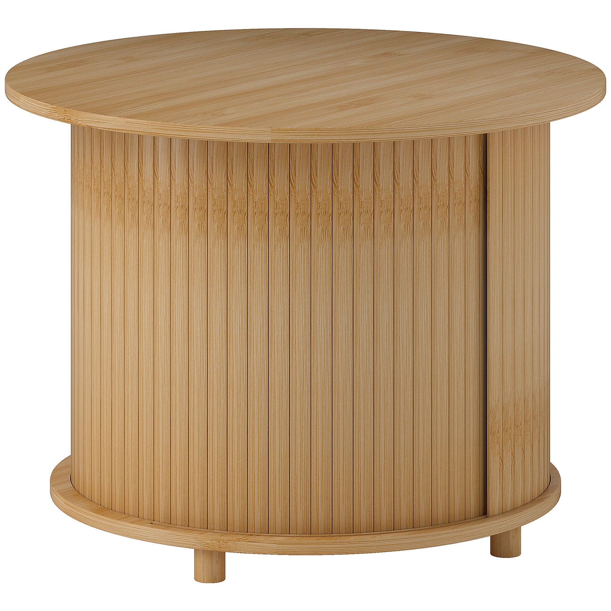 Okrągły stolik kawowy/stolik do salonu z bambusa z ukrytym schowkiem i przesuwanymi drzwiami, wymiary Ø 60 x wys. 45 cm, drewno naturalne