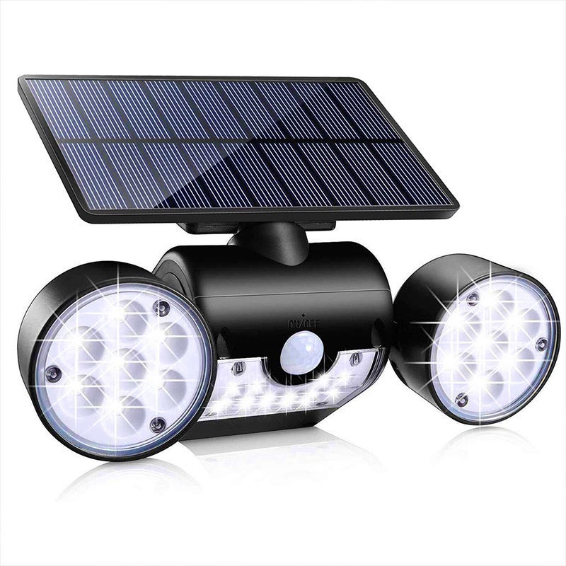 Zewnętrzne lampy solarne z czujnikiem ruchu, reflektory LED z podwójną głowicą, wodoodporne oświetlenie ścienne 360° do ogrodu, garażu, patio