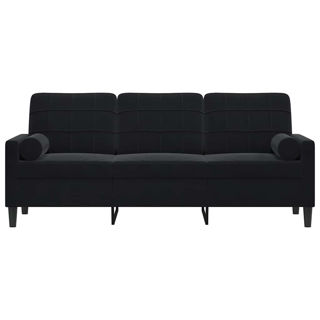 3-osobowa sofa z poduszkami, czarna, 180 cm, aksamit