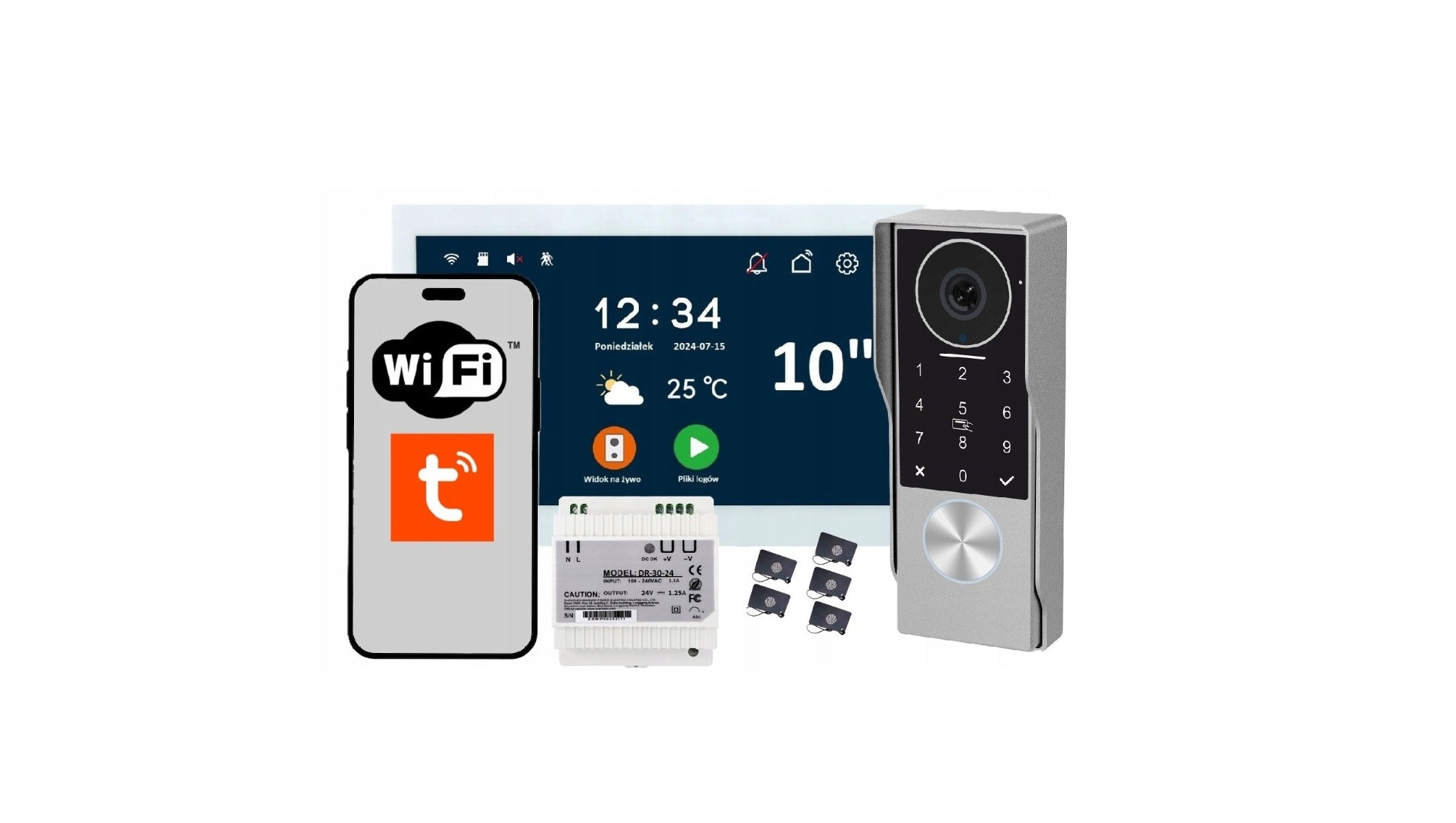 REER IPS KW07 DIN WIDEODOMOFON VIDEODOMOFON WiFi 1080p APP 10' TUYA 2 ŻYŁOWY PASTYLKI KLAWIATURA
