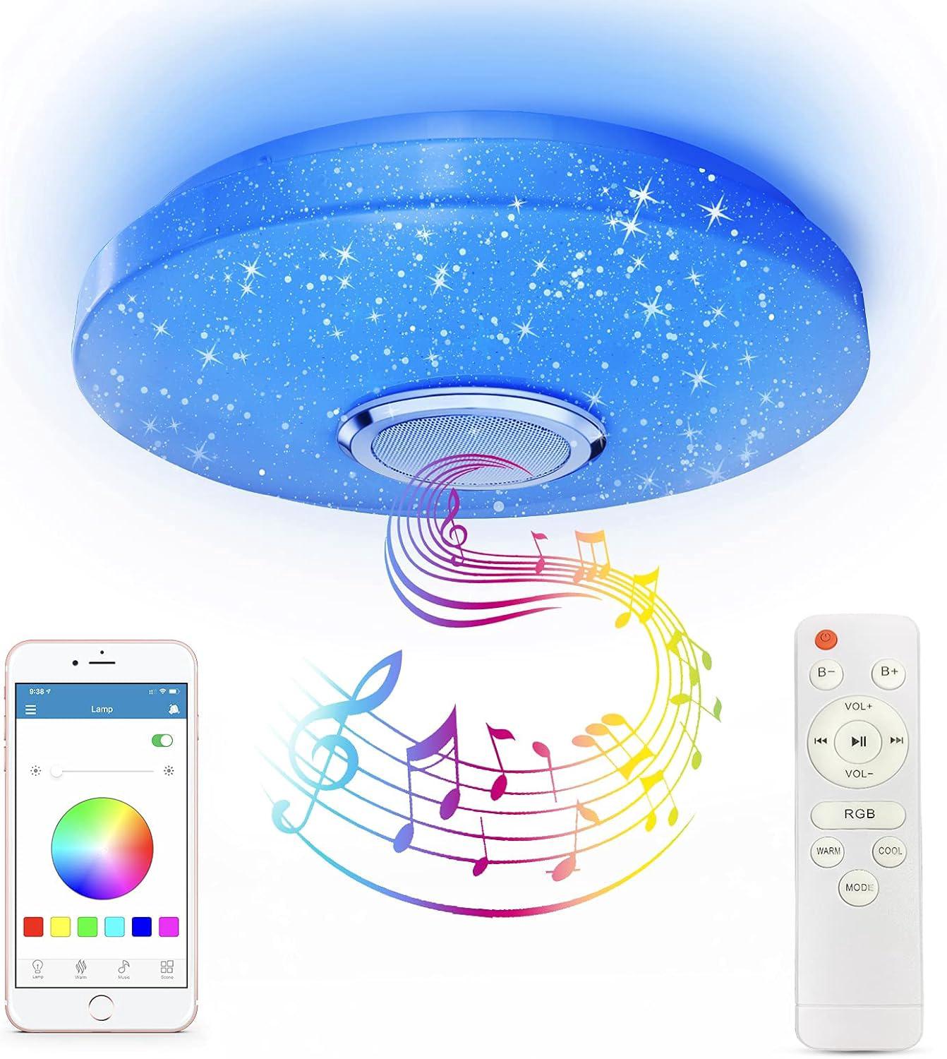 Regulowana lampa sufitowa LED 36W, lampa muzyczna zmieniająca kolor RGB z głośnikiem Bluetooth, odpowiednia do łazienki.