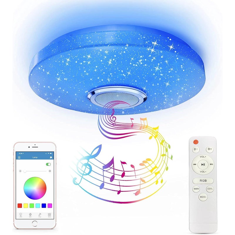 Regulowana lampa sufitowa LED 36W, lampa muzyczna zmieniająca kolor RGB z głośnikiem Bluetooth, odpowiednia do łazienki.
