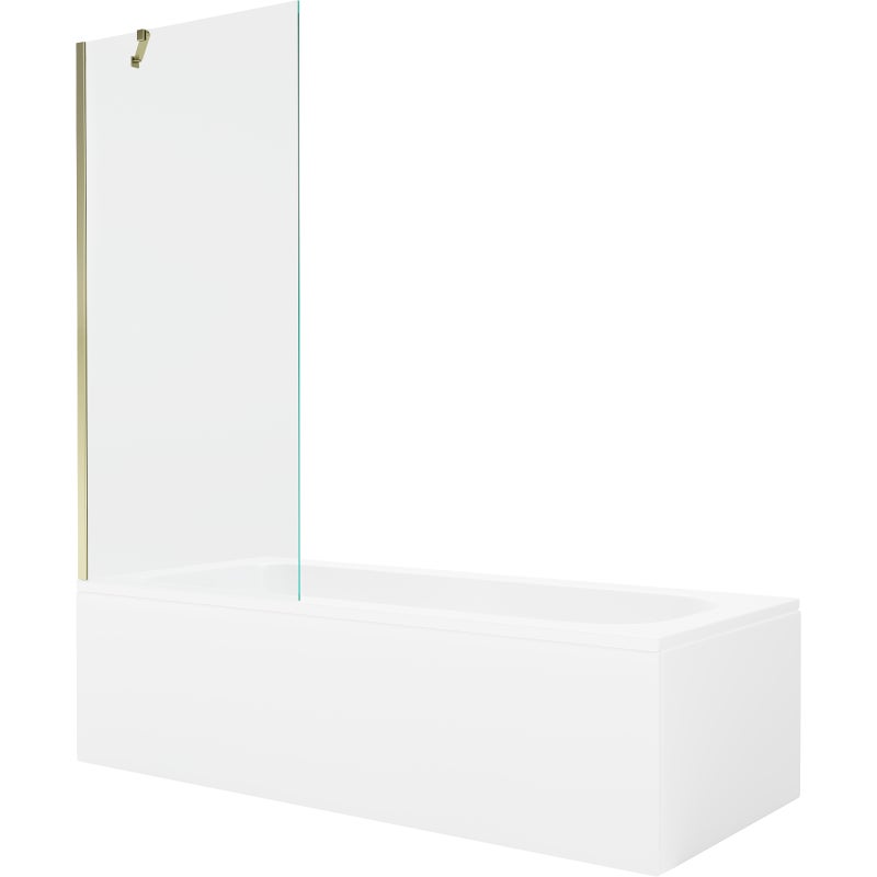 Mexen Vega wanna prostokątna 150 x 70 cm z obudową i parawanem 1-skrzydłowym 80 cm, transparent, złoty - 550115070X9508000050