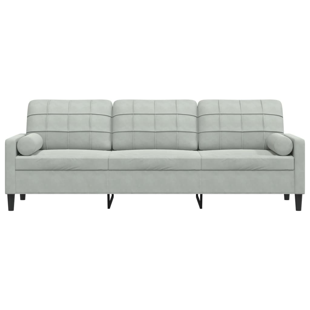 3-osobowa sofa z poduszkami, jasnoszara, 210 cm, aksamitna