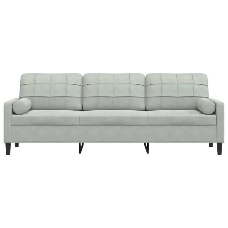 3-osobowa sofa z poduszkami, jasnoszara, 210 cm, aksamitna