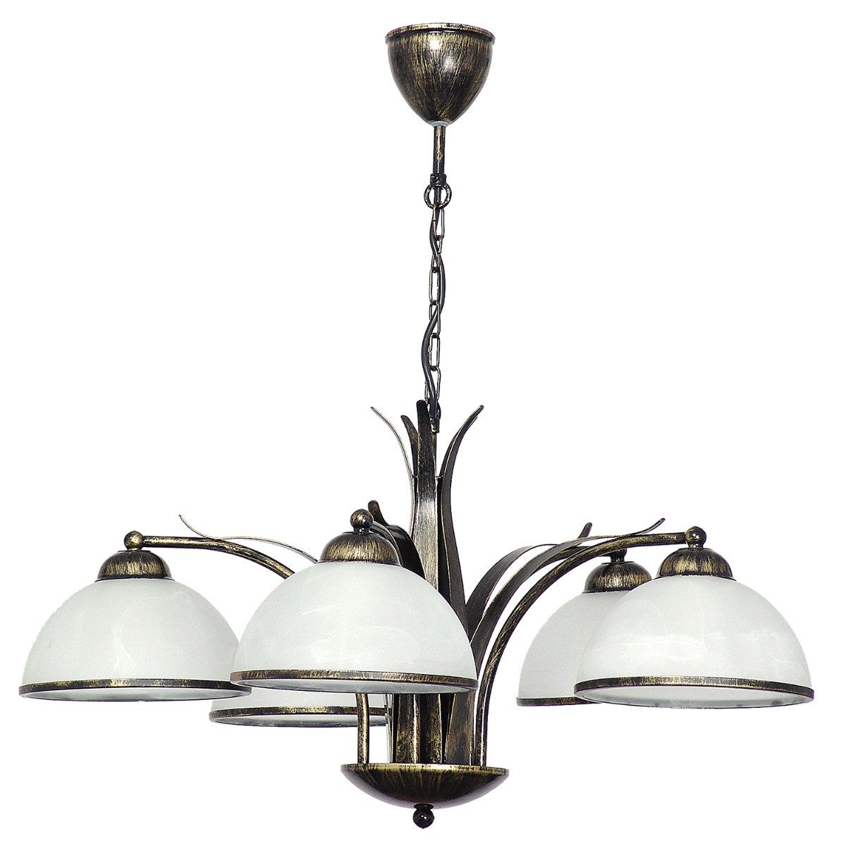 Lampa wisząca Korfu złota patyna 5xE27x15W dekoracyjna wym: 67 x 68 x 68 cm szkło Luminex