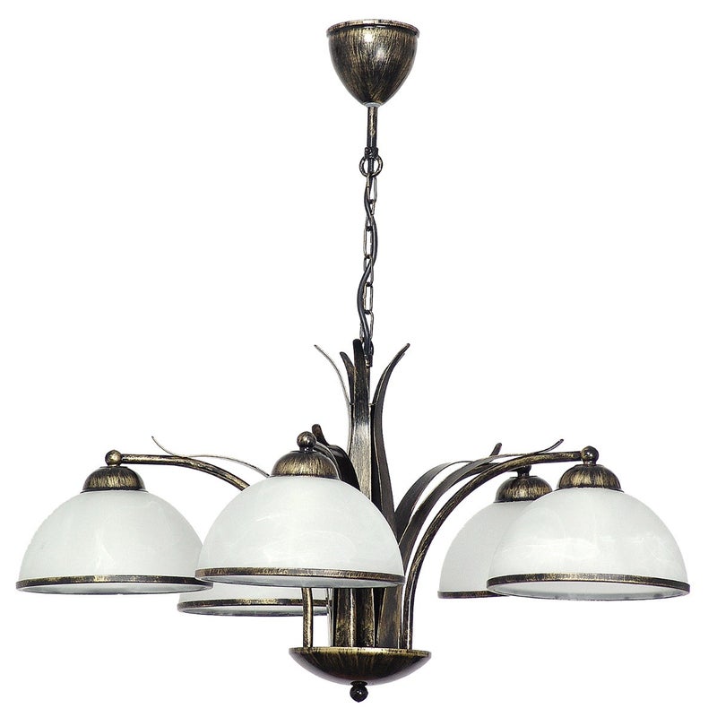 Lampa wisząca Korfu złota patyna 5xE27x15W dekoracyjna wym: 67 x 68 x 68 cm szkło Luminex