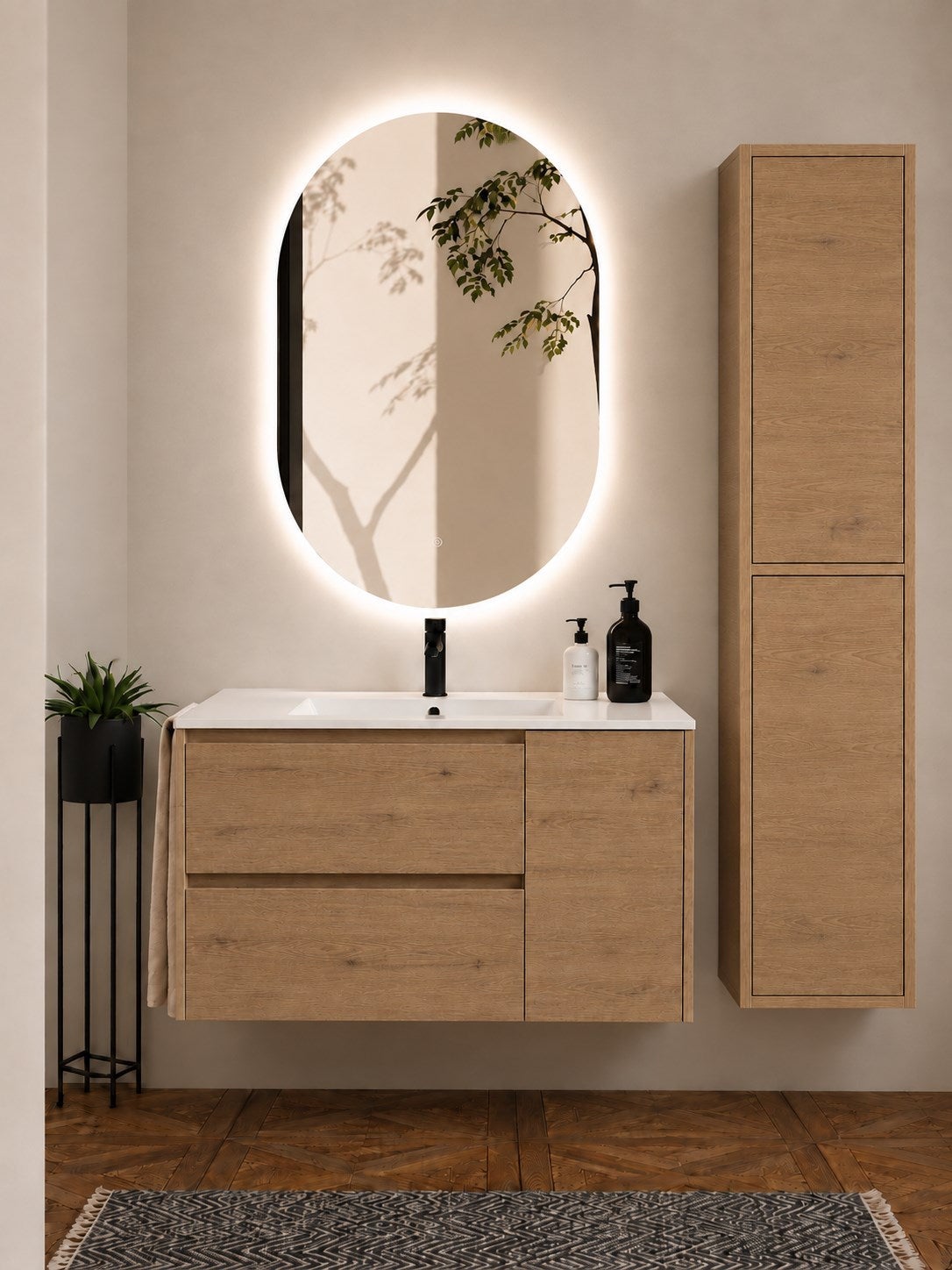 Szafka łazienkowa z umywalką ORIGENBATH ITACA bez lustra 60x45 cm estepa z kolumną