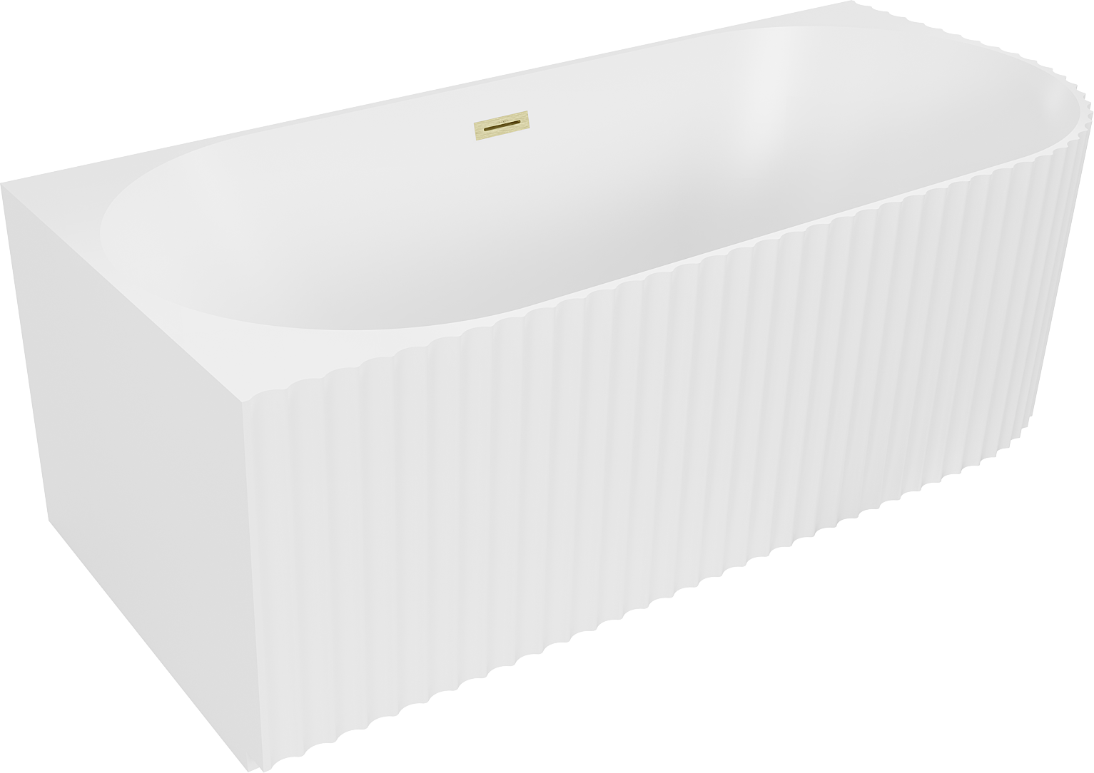 Mexen Gia wanna wolnostojąca narożna ryflowana lewa 150 x 75 cm, biała mat, przelew złoty szczotkowany - 52701507501L-55