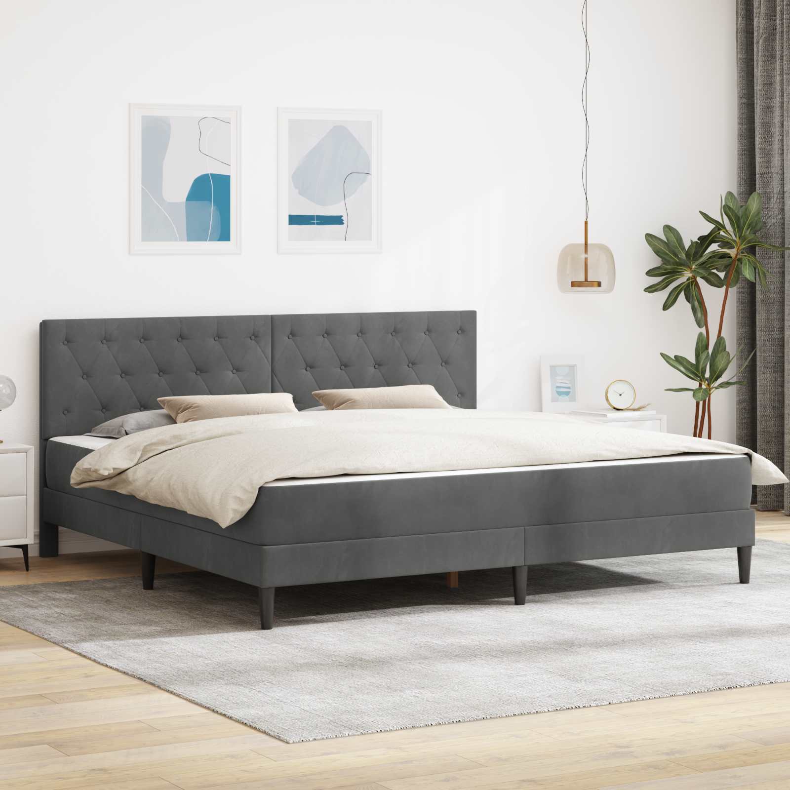 Rama łóżka z materacem Ciemnoszary 200 x 200 cm Aksamit vidaXL