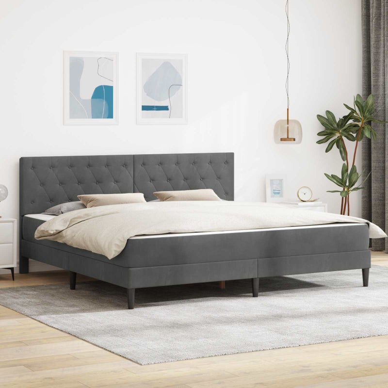 Rama łóżka z materacem Ciemnoszary 200 x 200 cm Aksamit vidaXL