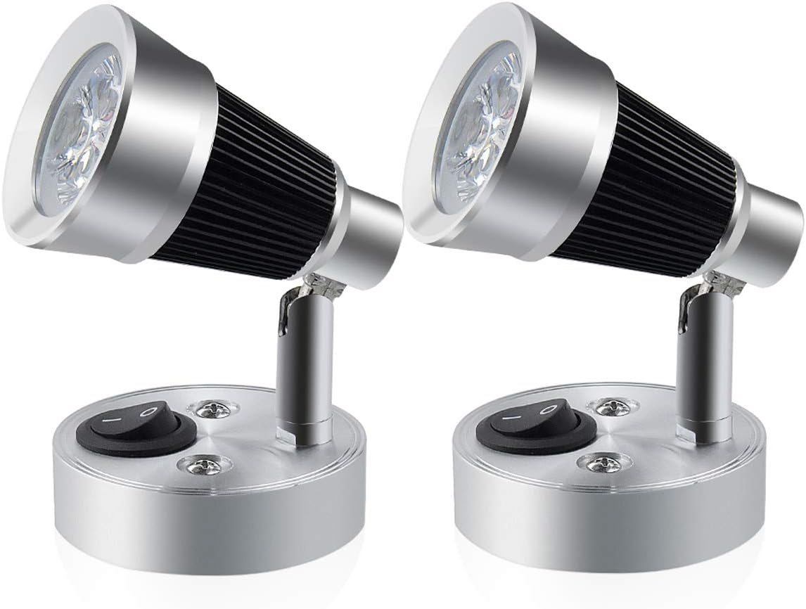 Zestaw 2 lampek ściennych LED do czytania 3W 12-24V, ciepła biel 3000K, reflektorki LED, oświetlenie LED niskonapięciowe z przełącznikiem