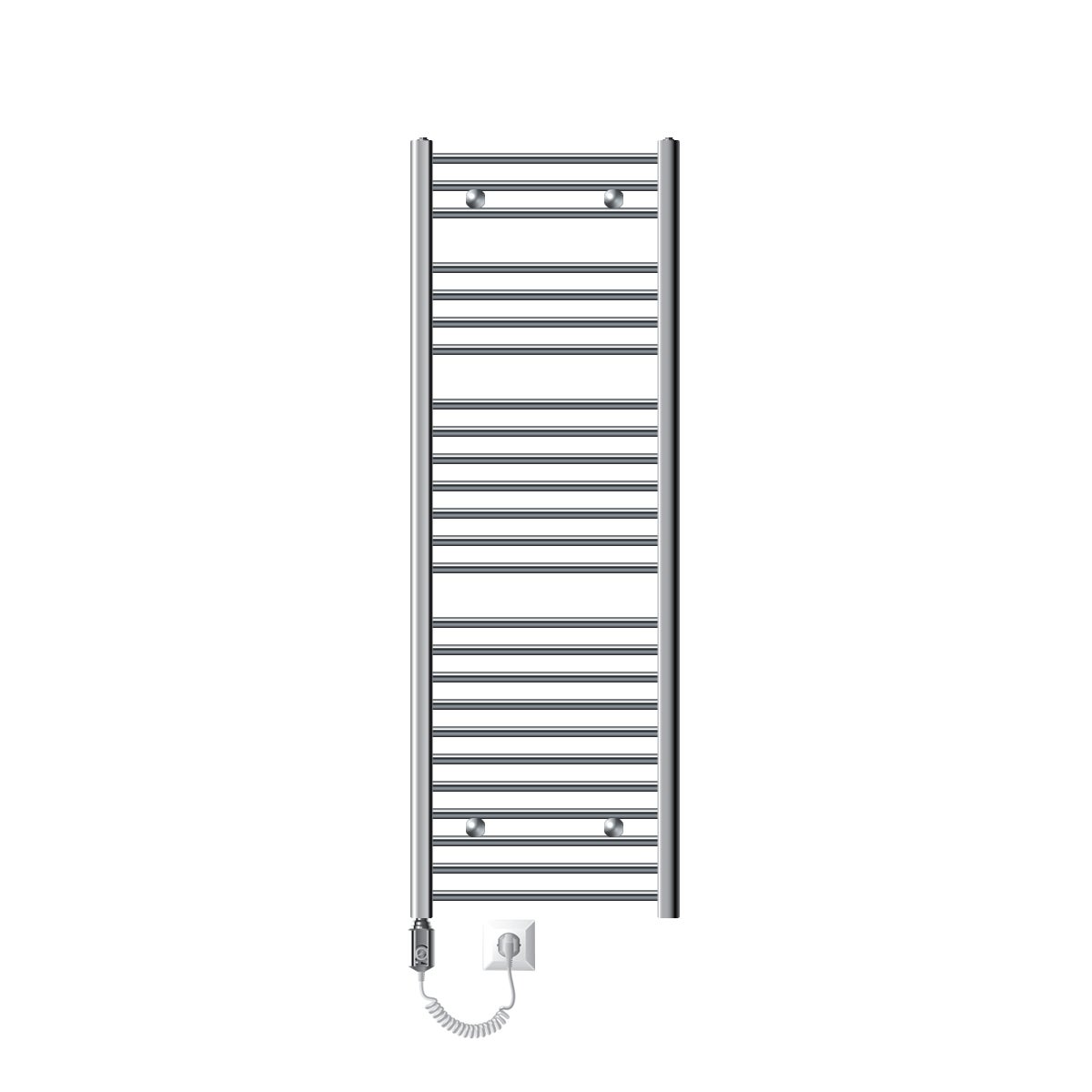 LuxeBath Elektryczny grzejnik lazienkowy Sahara 500x1500 mm Chrome Zakrzywione boczne przylacze i pret grzejny 1200W z termostatem i wyswietlaczem