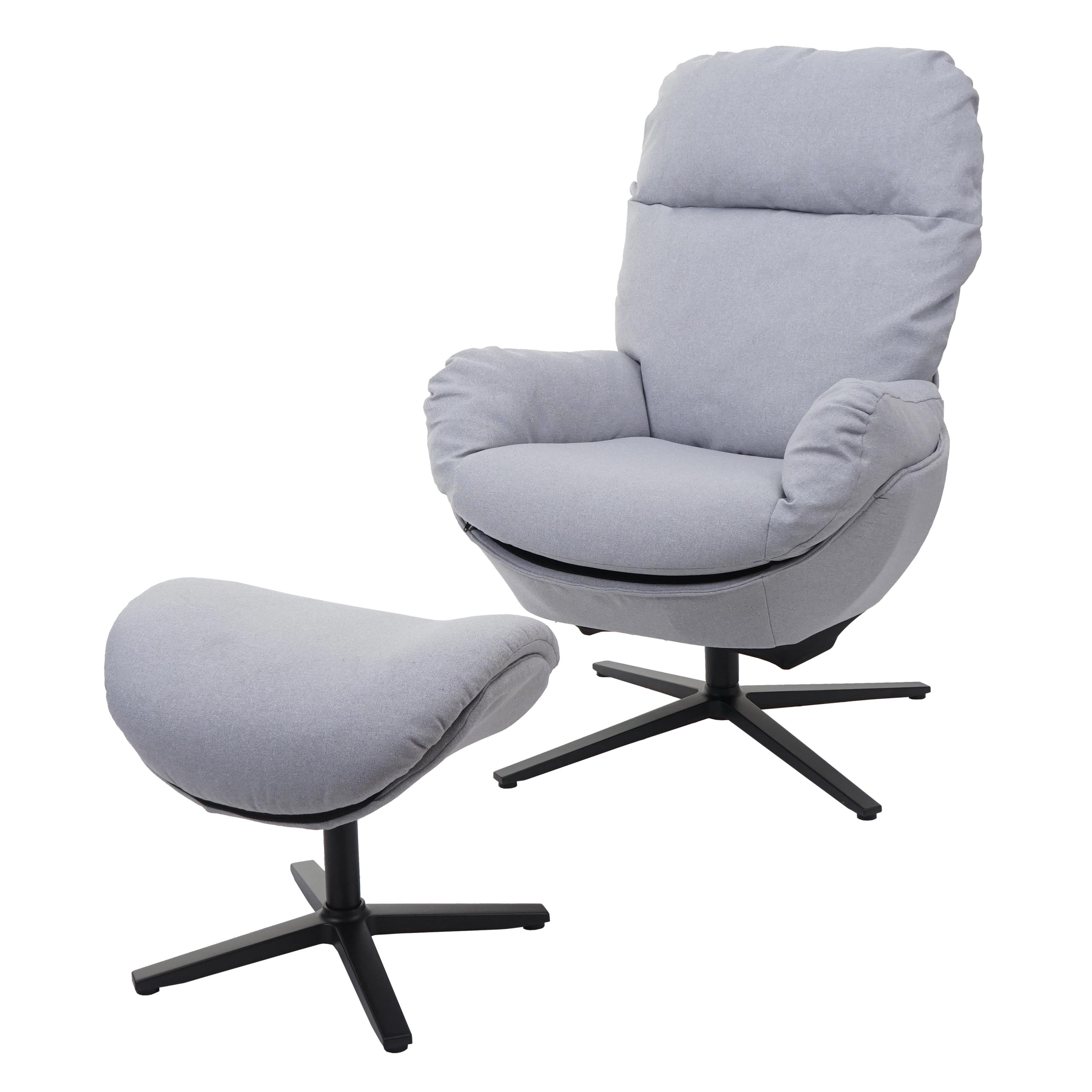 Leżanka + taboret HWC-L12, fotel TV, fotel bujany, funkcja obrotowa, metal tkanina/tkanina ~ jasnoszary