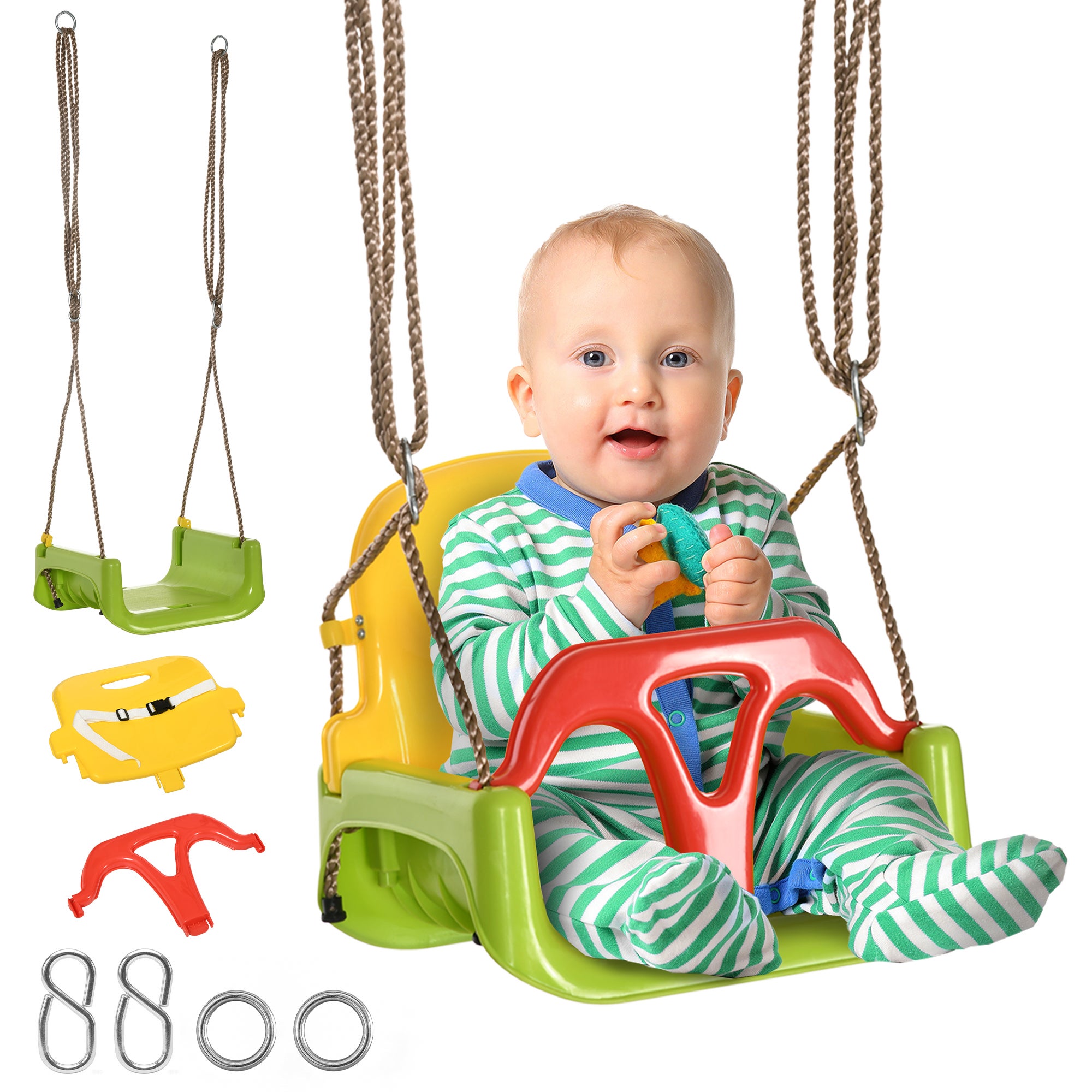 3 w 1 Demontowany Dzieci siedzisko huśtawki z pas bezpieczeństwa, Regulowany Lina dla Wewnętrzny, Zewnętrzny, Playground, Ogród, Zielony