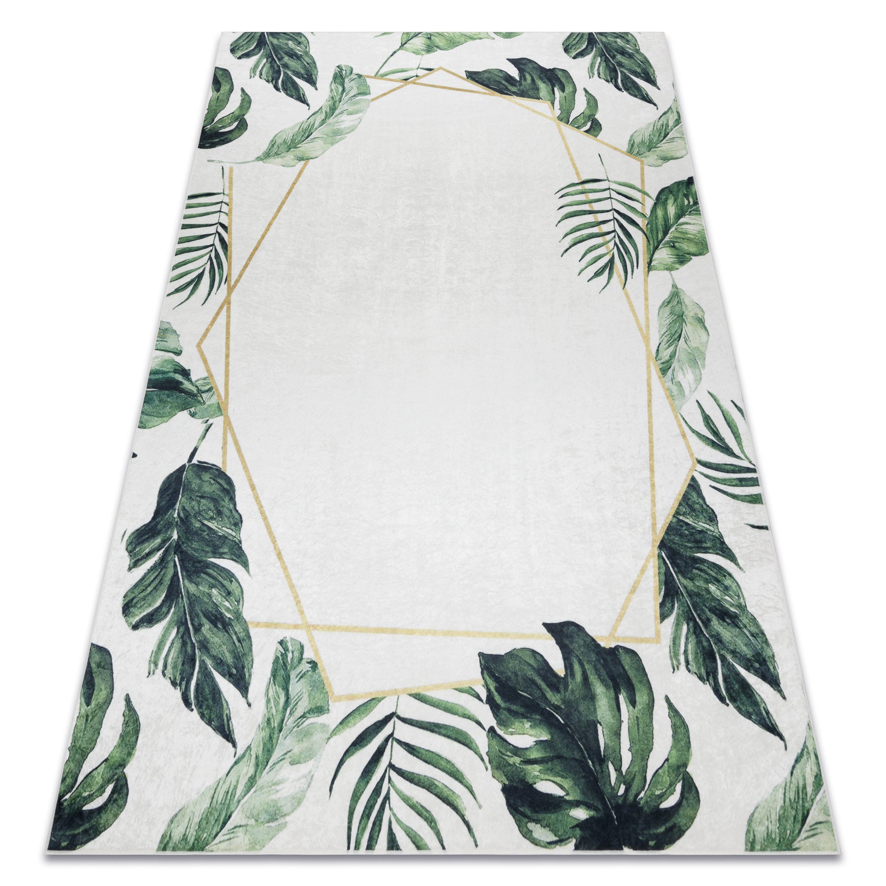 Dywan do prania ANDRE 1168 Liście Monstera, geometryczny antypoślizgowy - biały / zielony 160x220 cm