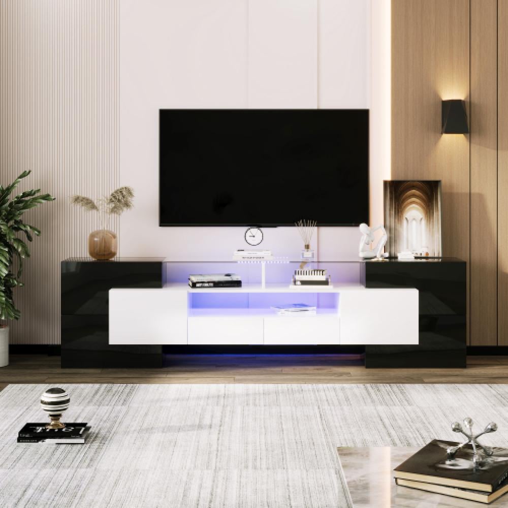 Nowoczesna szafka RTV z oświetleniem LED, 200 cm, duża przestrzeń do przechowywania, idealna do salonu