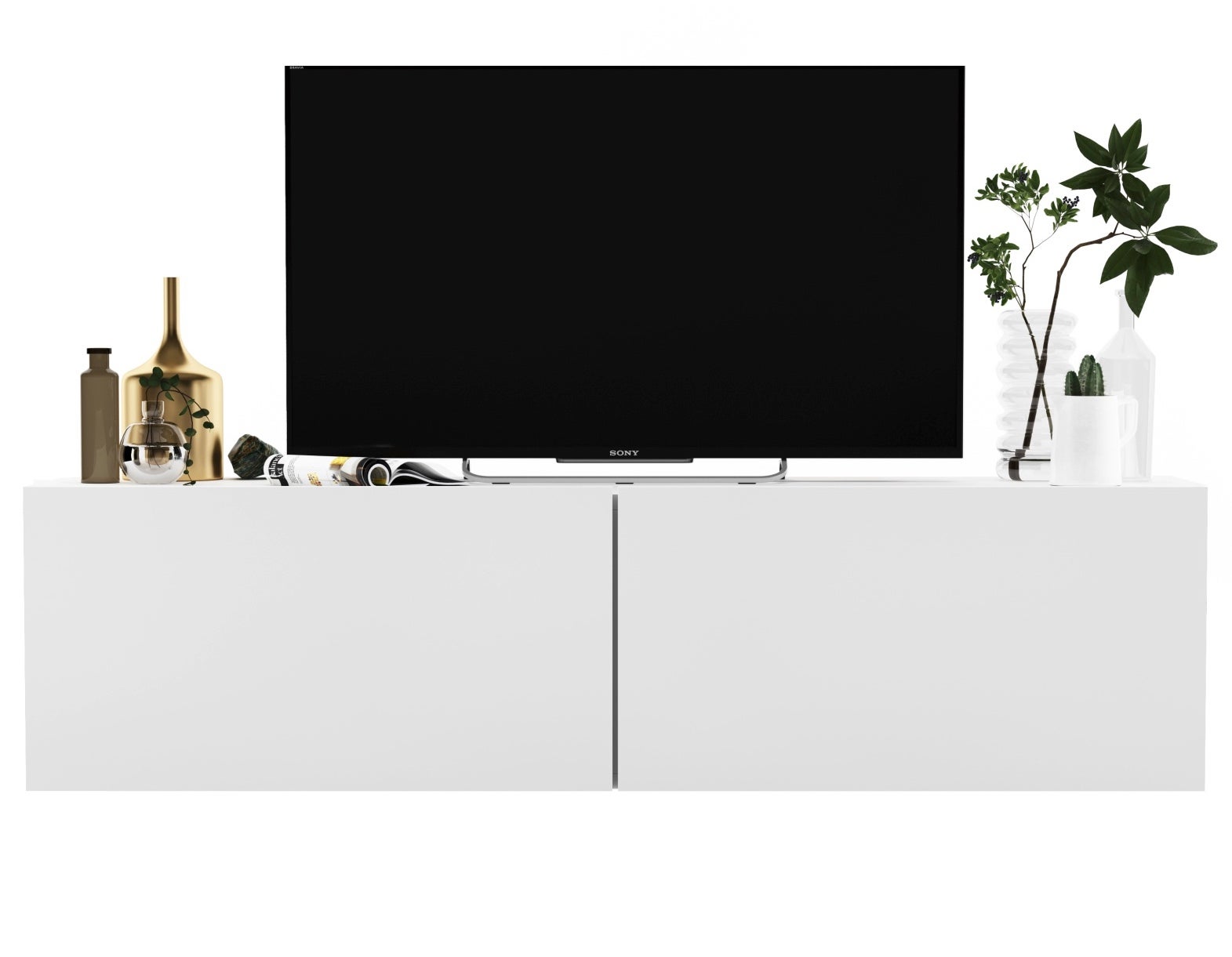 Wisząca szafka RTV 120 cm biały mat, mała komoda pod telewizor do salonu