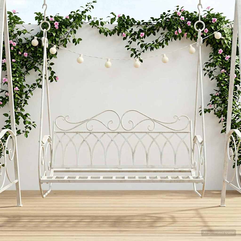 Huśtawka Stal 112 x 60 x 126,5 cm Antyczna biel vidaXL