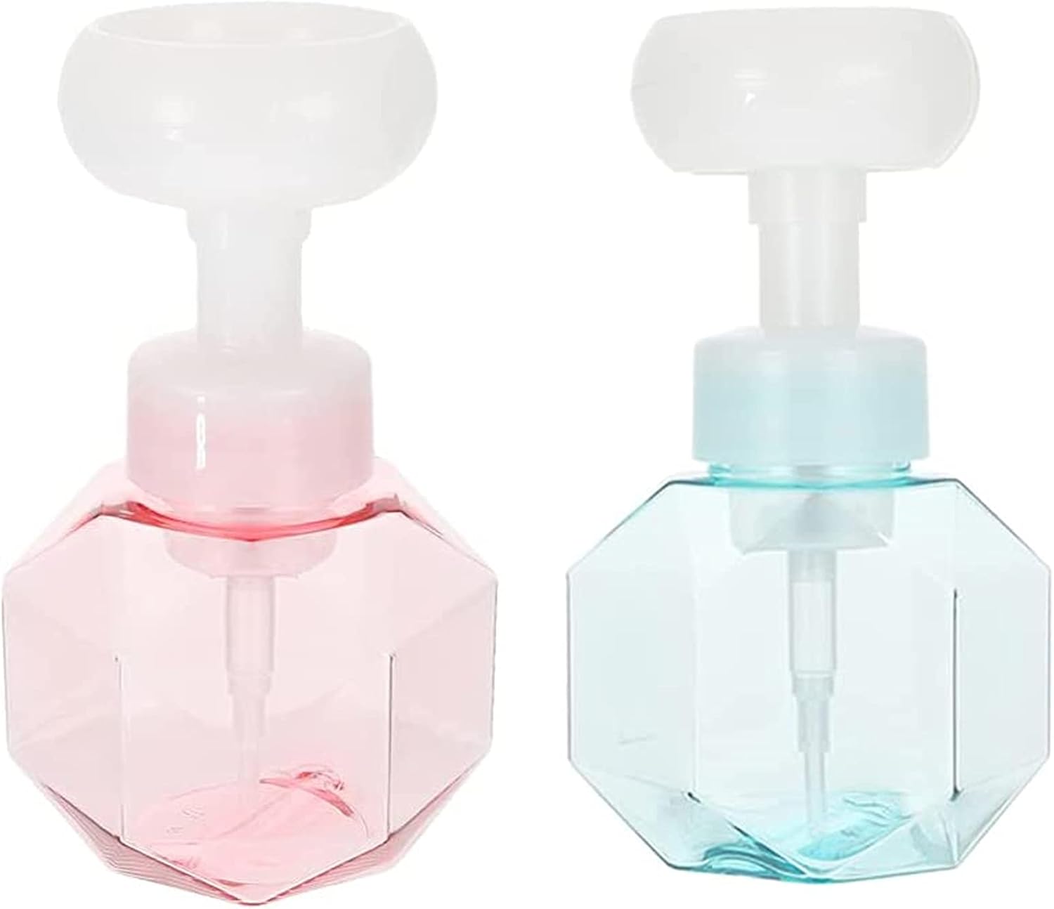 Dozownik piany w kształcie kwiatu, 2 opakowania, dozownik piany do kąpieli, mydło kwiatowe do wielokrotnego napełniania, jasnoniebieski różowy 300 ml