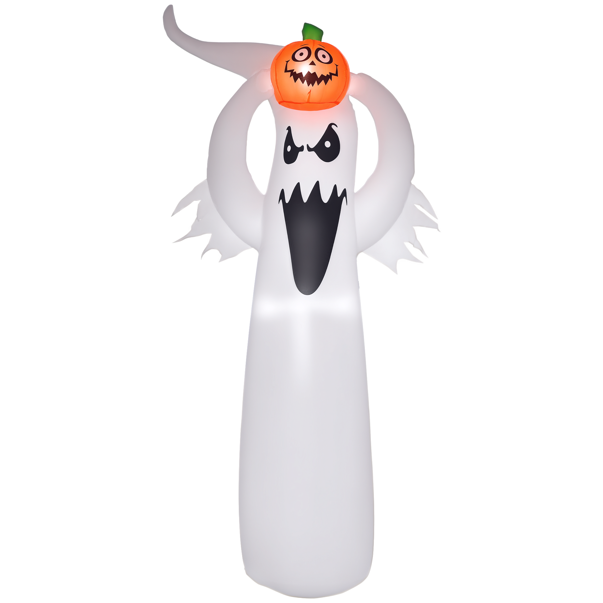 Nadmuchiwana dekoracja w kształcie ducha na Halloween, 1,8 m, z białymi i pomarańczowymi diodami LED