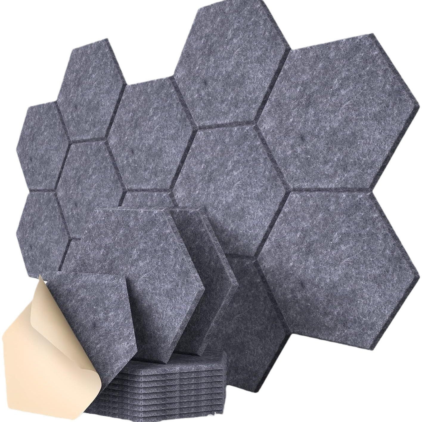 Sześciokątne samoprzylepne panele ścienne dźwiękochłonne do biur i salonów gier, 30,5 x 25,4 x 1 cm, ciemnoszary, 24 panele