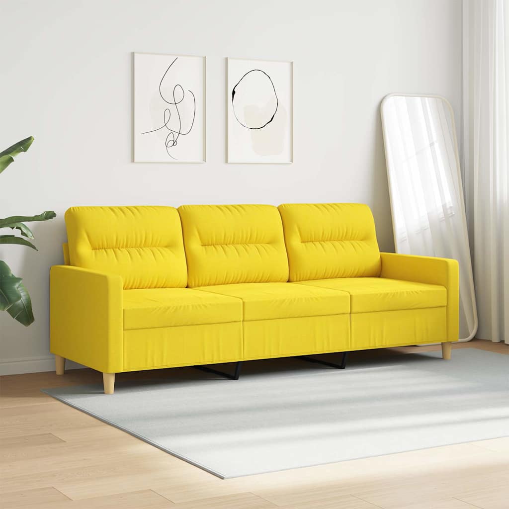 Sofa 3-osobowa, jasnożółta, 180 cm, tapicerowana tkaniną
