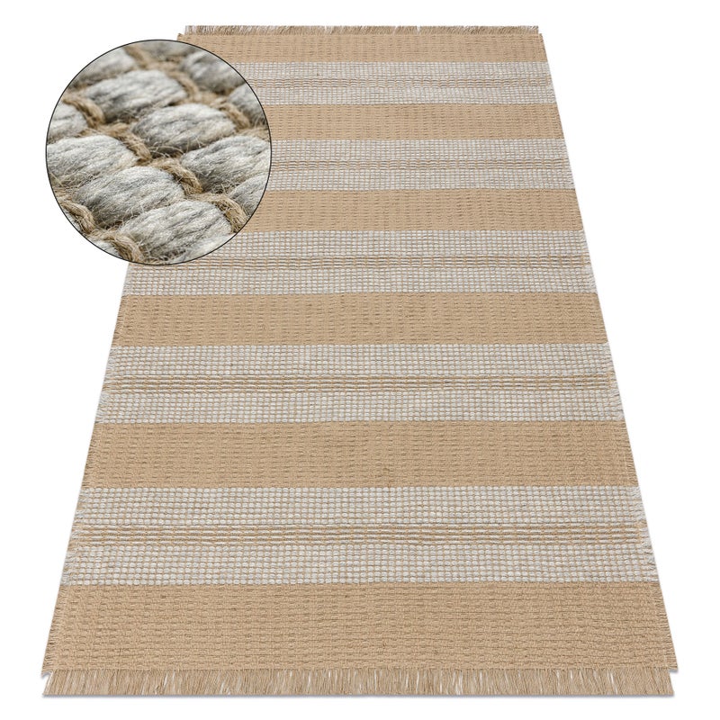 Dywan JUTE 3734 beż / szary pasy - jutowy, płaskotkany, frędzle 60x100 cm