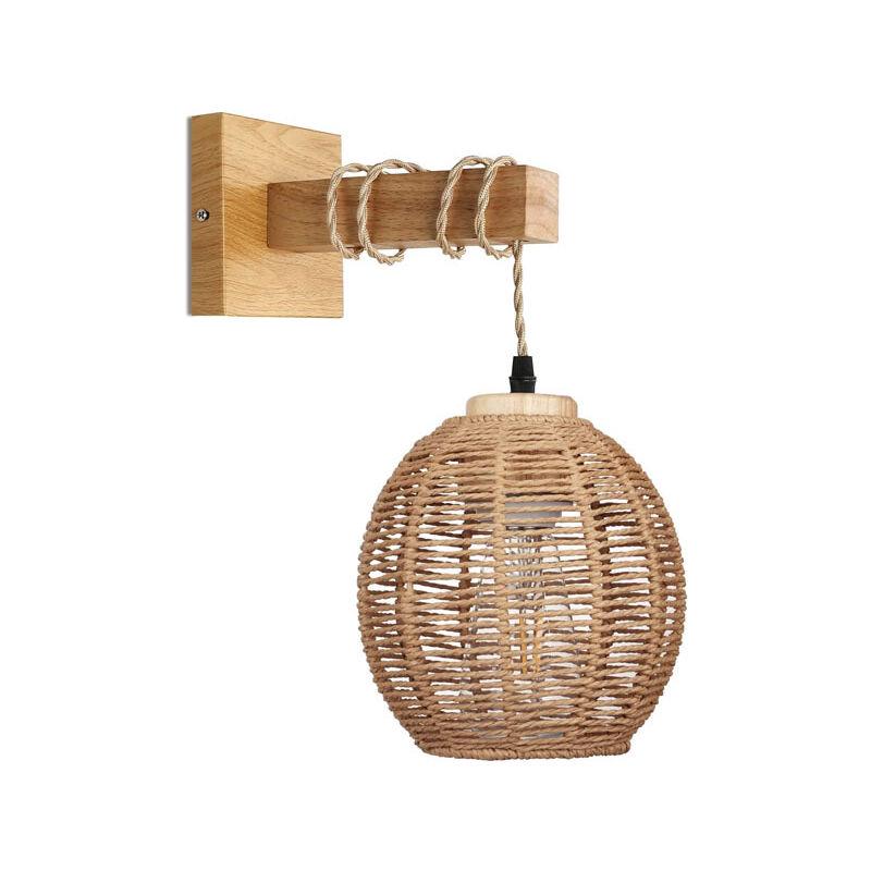 Retro lampa ścienna, latarnia, lampa rattanowa i metalowa E26/E27 do oświetlenia wewnętrznego, na stolik nocny, do salonu i sypialni.