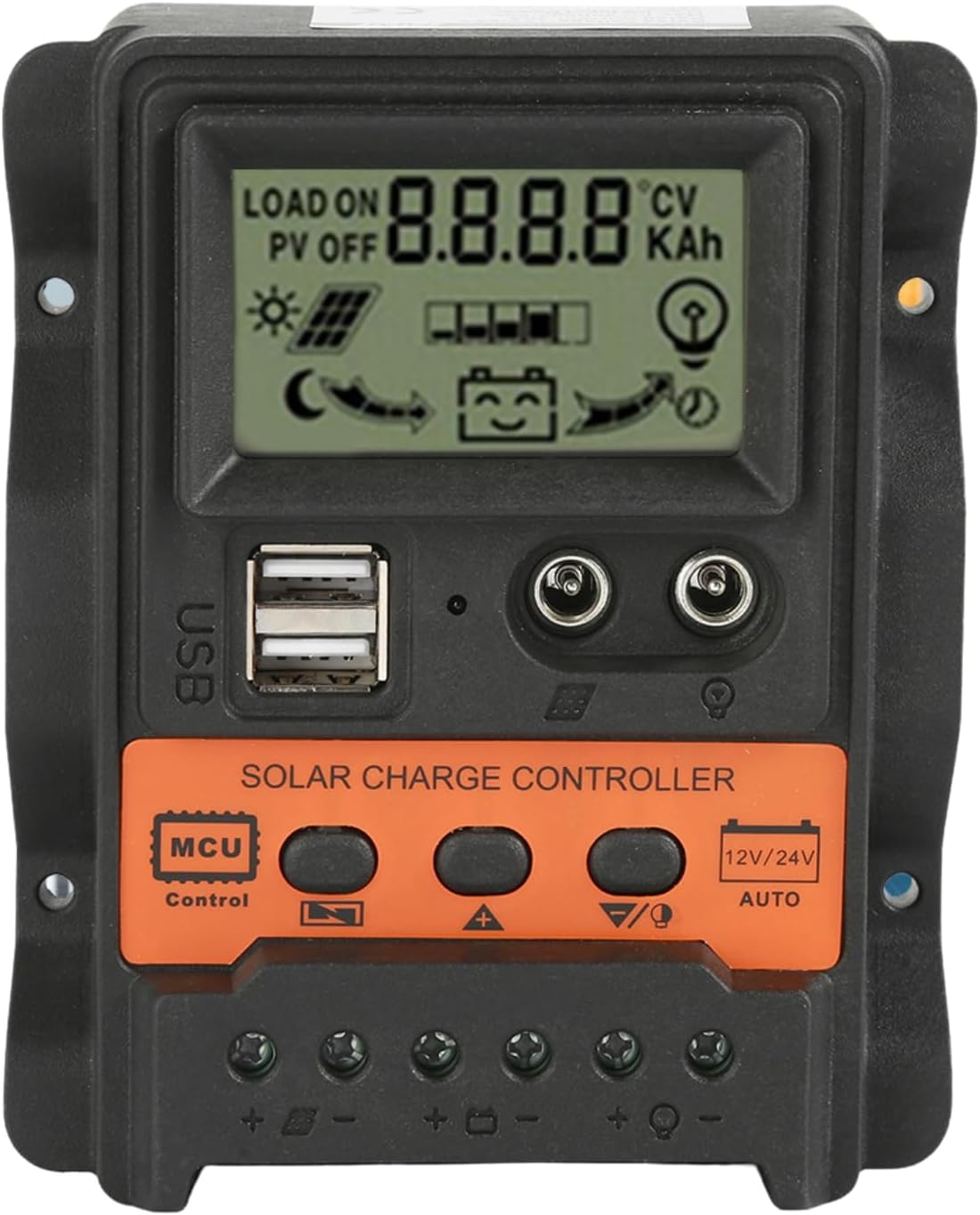 Regulator ładowania solarnego PWM, kontroler ładowania solarnego z wyświetlaczem LCD 12 V 24 V 20 A, podwójne USB 5 V