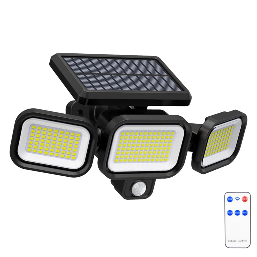 Zewnętrzne lampy solarne z czujnikiem ruchu, 3 głowice oświetleniowe, 222 diody LED, reflektor ruchu, wodoszczelność IP65