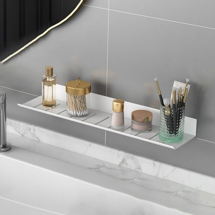 Półka łazienkowa – 50 cm Organizer łazienkowy – mocowany do ściany w toalecie – nie wymaga wiercenia – biały – 50*11*4,8 cm