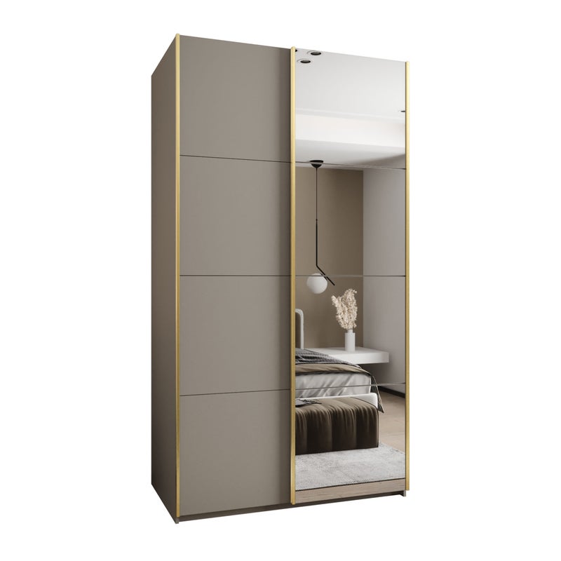Szafa przesuwna wysoka Lux 3 130 x 64 x 245,5 cm kaszmir + kaszmir + u. złoty - Abiks Meble