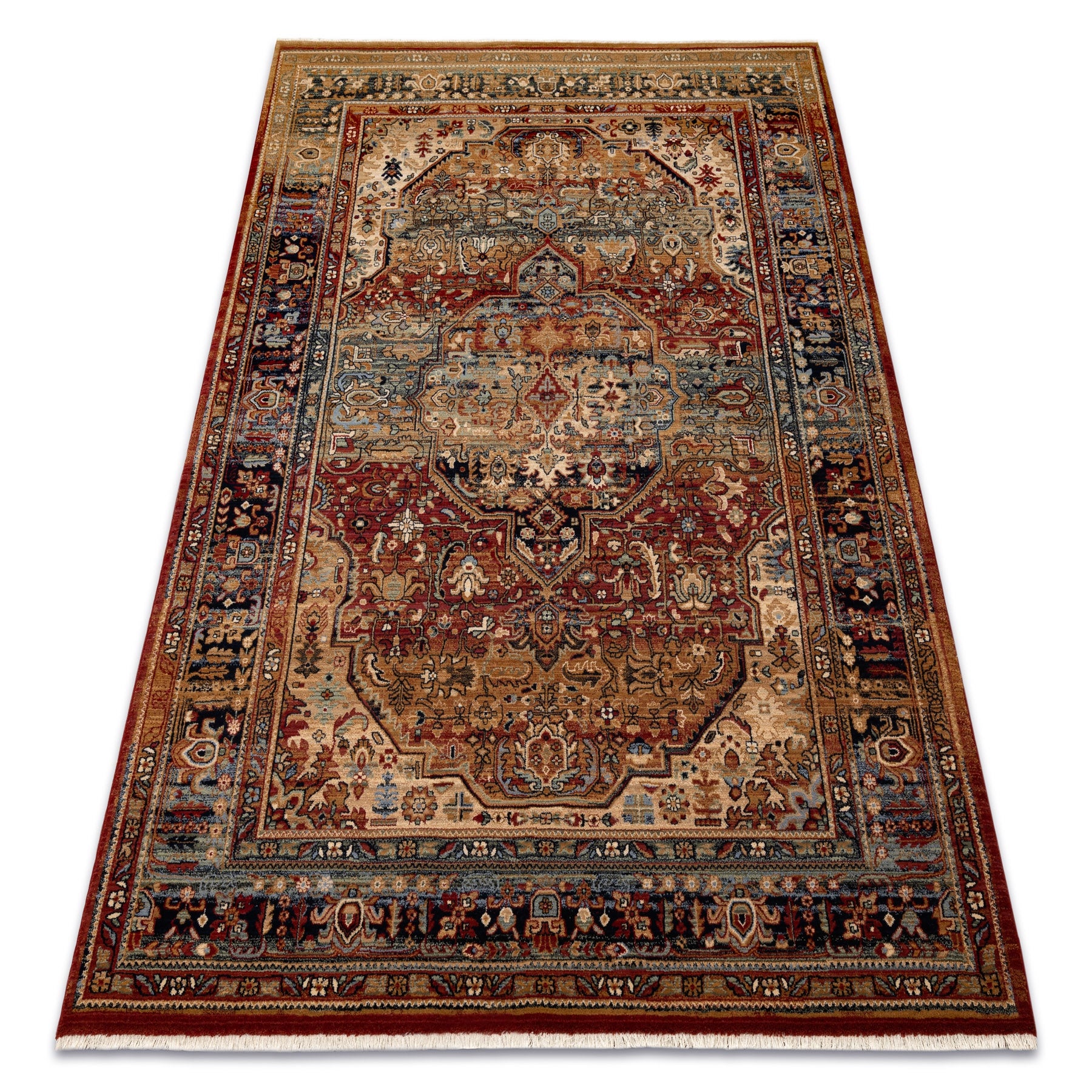 Dywan wełniany KESHAN Frędzle, Ornament orientalny 7518/53528 beż / granat 300x380 cm