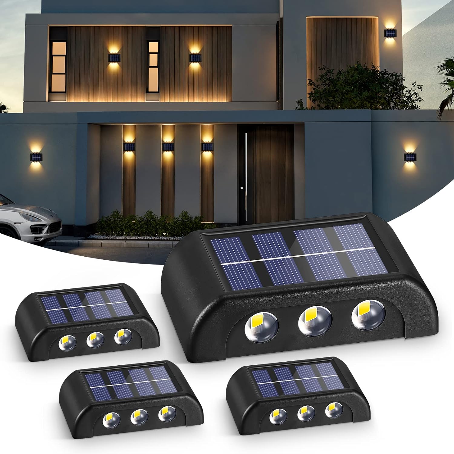Zewnętrzne lampy solarne, 4 sztuki, zewnętrzne lampy solarne do ogrodu, ciepłe białe kinkiety LED zewnętrzne IP65 wodoodporne lampy solarne