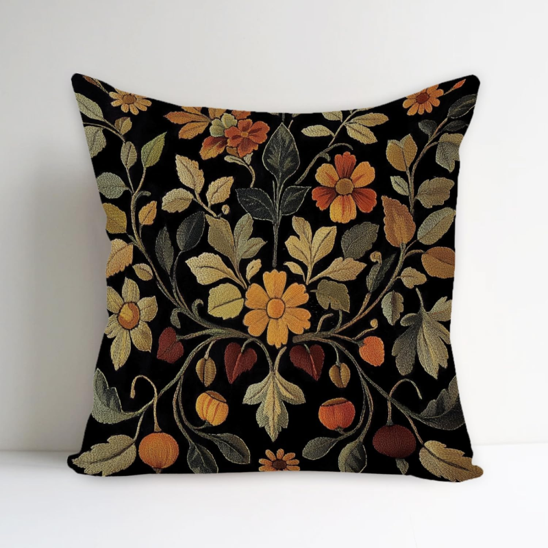 Poszewka na poduszkę z abstrakcyjnym wzorem kwiatowym w stylu vintage, 18 × 18 cali, czarna, odpowiednia do łóżka, sofy, salonu
