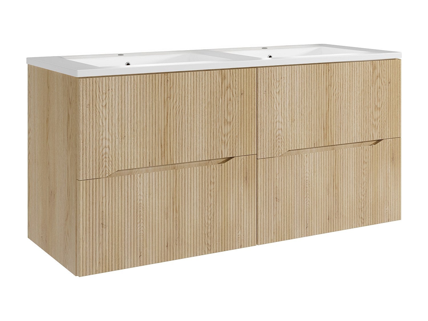 Podwieszana szafka łazienkowa prążkowana z umywalką wpuszczaną - Jasny naturalny - 120 cm - ORISO
