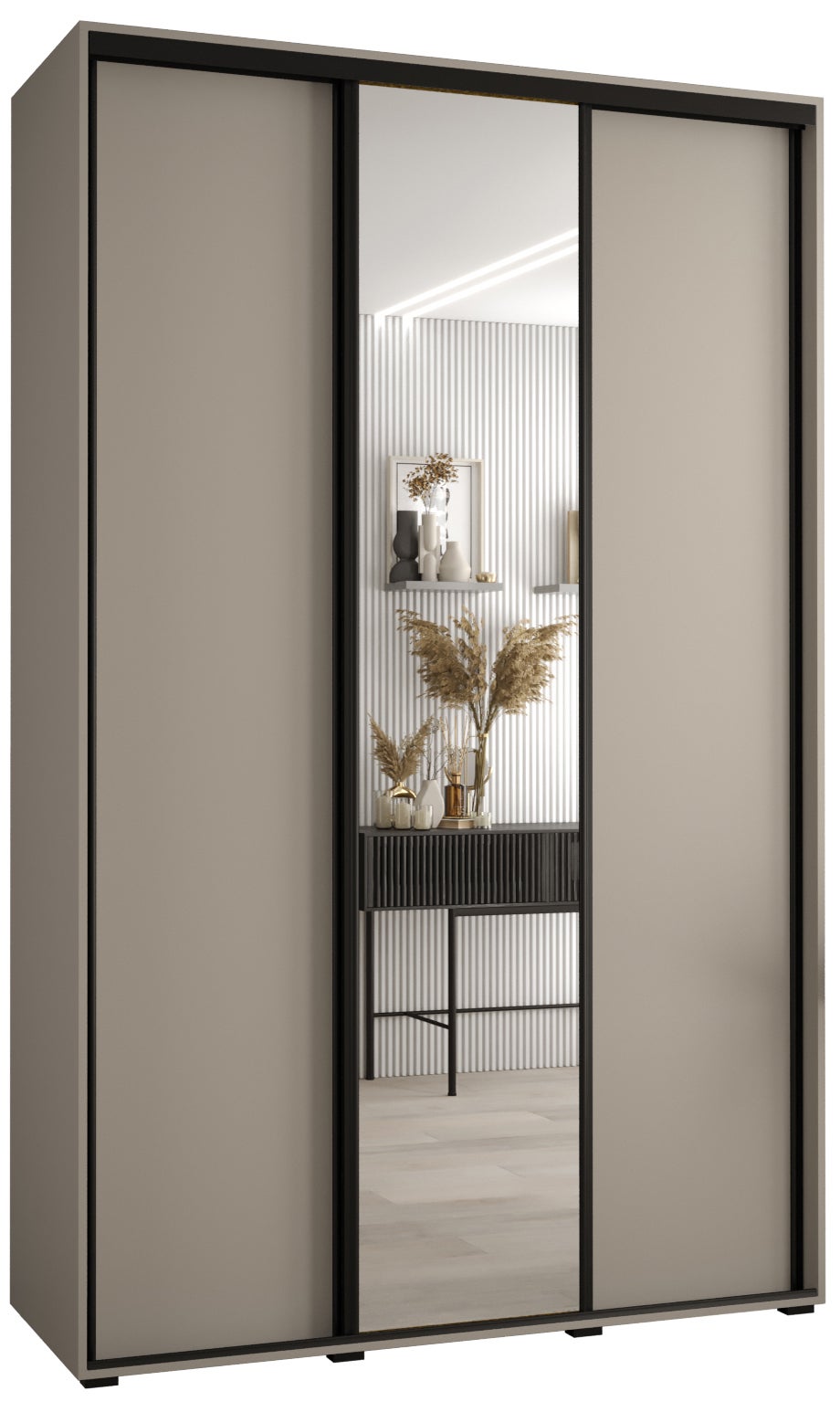 Szafa przesuwna z lustrem wysoka Dakota 3 150 x 45 x 235,2 cm kaszmir + u. czarny - Abiks Meble