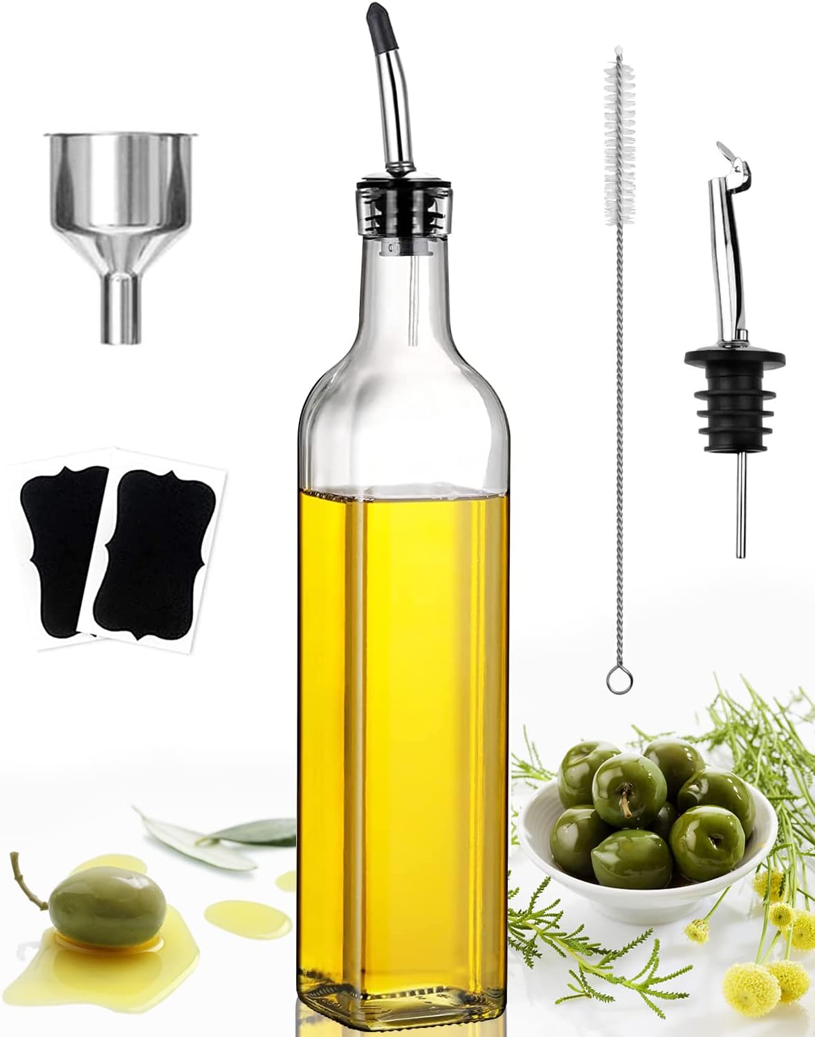 Butelka na oliwę, zestaw dozowników oliwy z oliwek 500 ml, z dzióbkiem do nalewania, pojemnik na butelkę oliwy z oliwek do gotowania i grillowania
