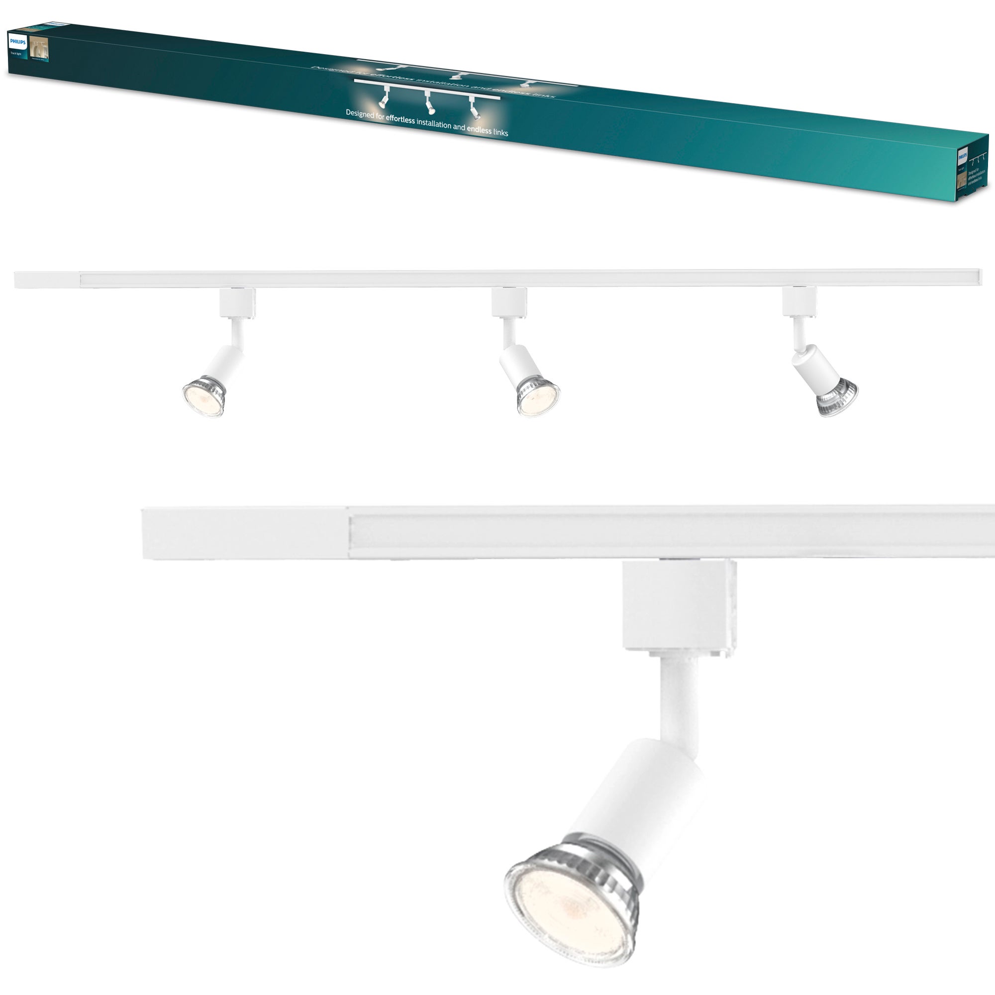 Zestaw Szynowy Lampa Sufitowa Szynoprzewód 1m + 3x Reflektor Szynowy LED GU10 Jednofazowy Biały EasyLink Tobia Philips