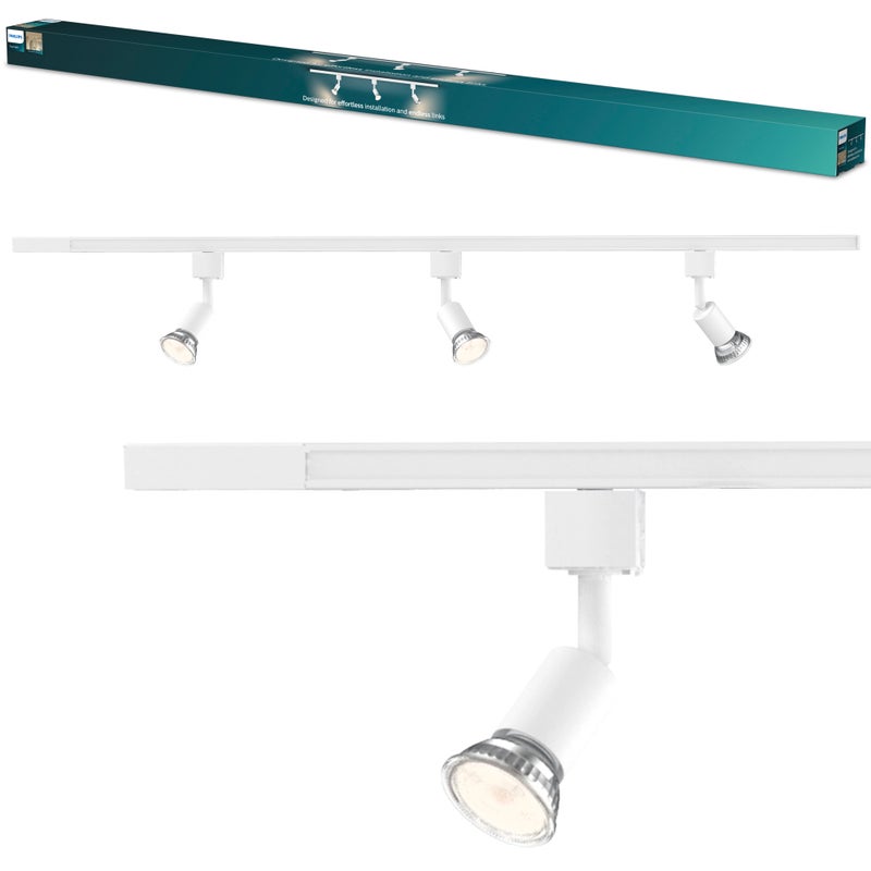 Zestaw Szynowy Lampa Sufitowa Szynoprzewód 1m + 3x Reflektor Szynowy LED GU10 Jednofazowy Biały EasyLink Tobia Philips