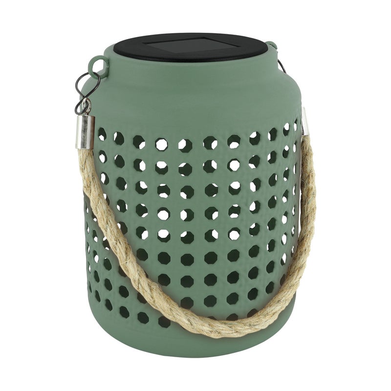 Lampa zewnętrzna stołowa solarna na taras zielona ażurowy słoik z uchwytem akumulator włącznik zimna barwa LED 0.2W IP44 RALF Struhm