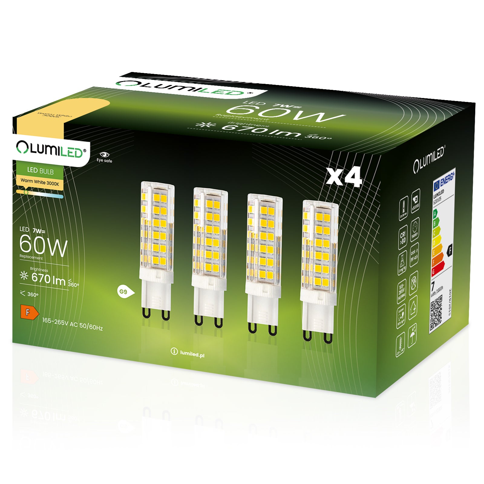 Żarówka LED Lumiled G9 Kapsułka 7W 670lm 3000K Ciepła biel 360st 4 szt.