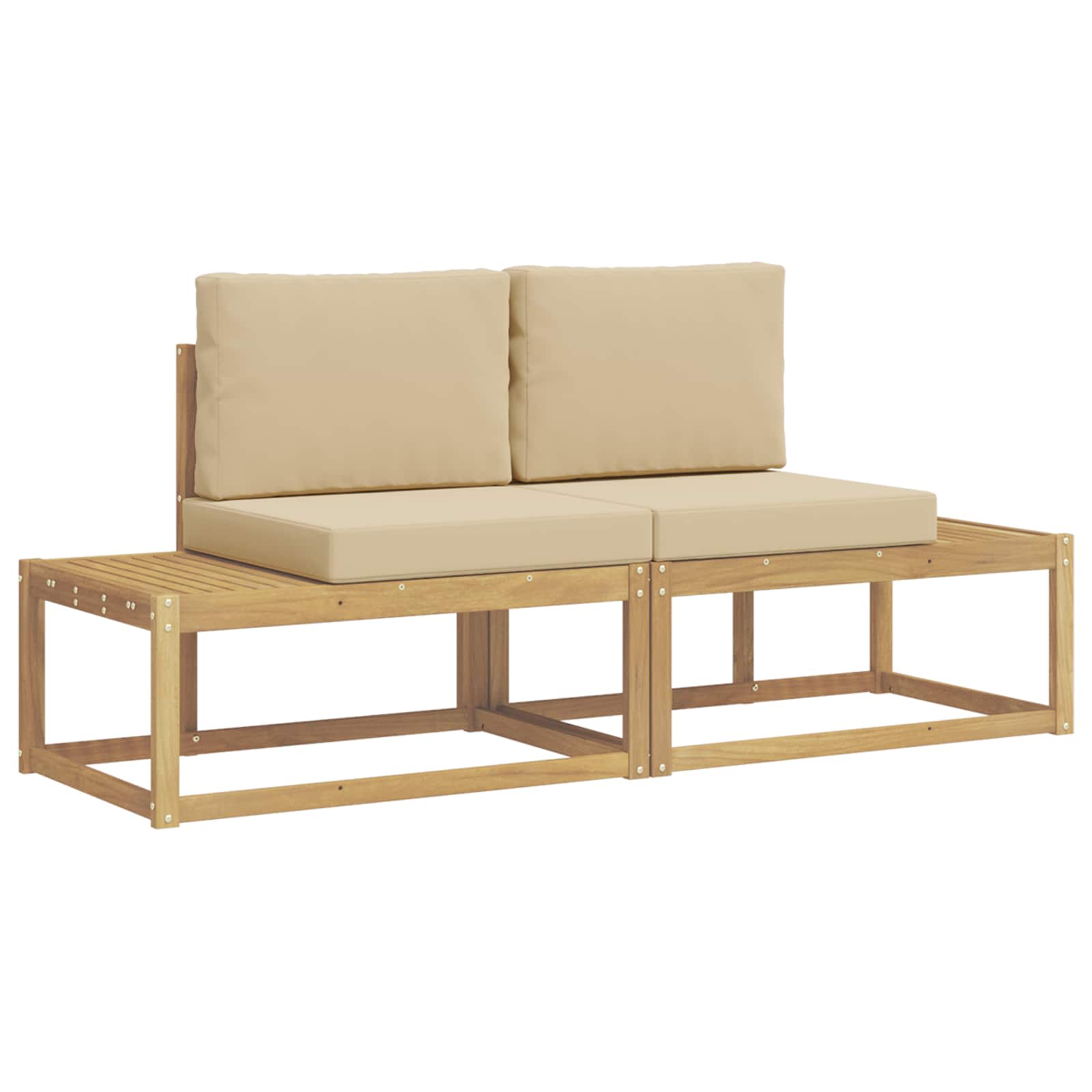 Sofa Ogrodowa Modułowa 2-Osobowa Drewniana z Beżowymi Poduszkami na Taras