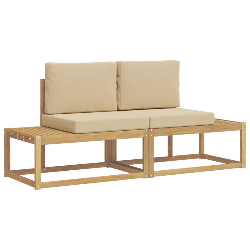 Sofa Ogrodowa Modułowa 2-Osobowa Drewniana z Beżowymi Poduszkami na Taras