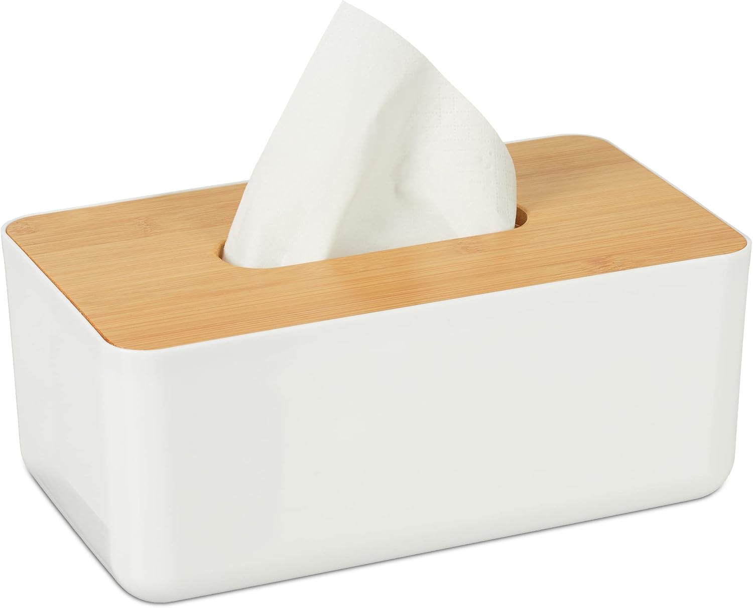 Pudełko na chusteczki higieniczne wielokrotnego użytku, łazienka, dozownik na chusteczki nawilżane, pokrywka bambusowa, plastik, 10x23x13 cm